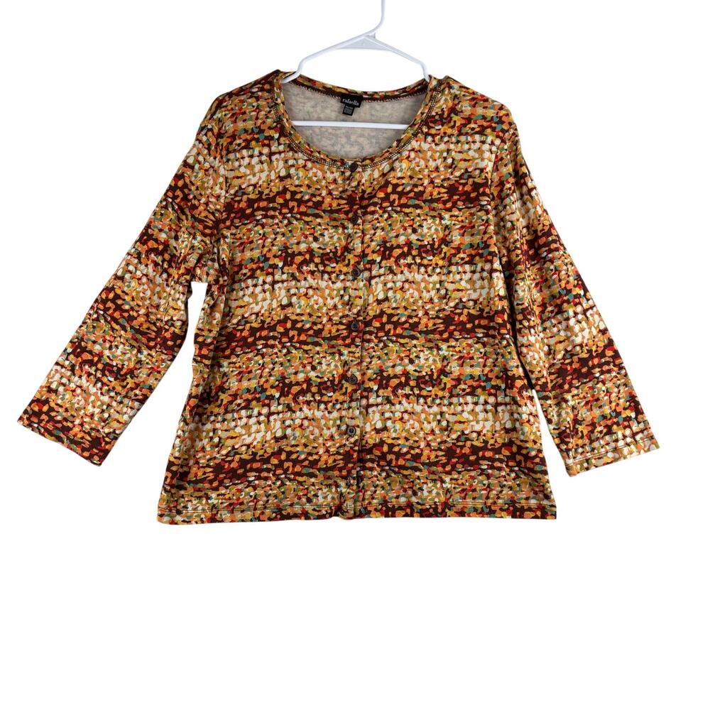 Rafaella 3/4 Sleeve Button Up Cardigan Sweater Women's XL Abstract Multicolor